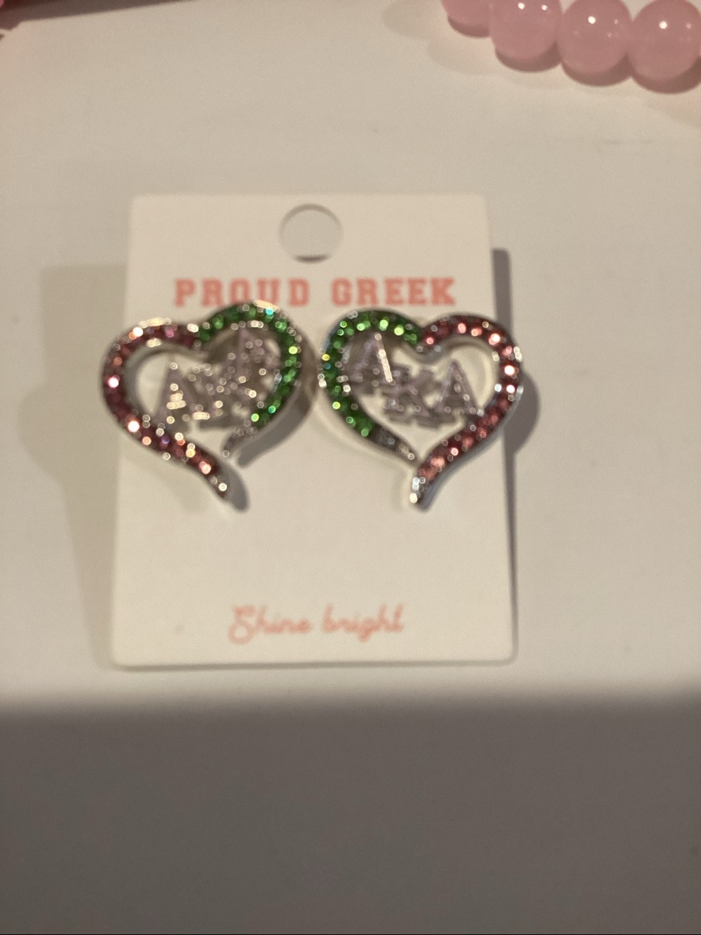 Proud Creek Heart Shaped Crystal Earrings - Pink & Green